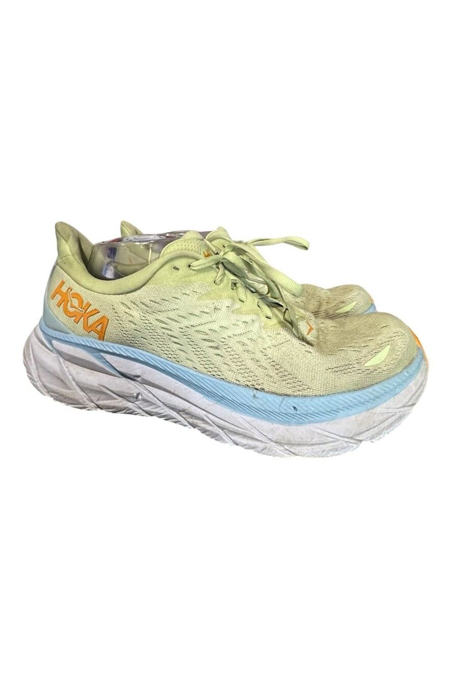 Hoka One Clifton 8 Mens 10.5 D Lime Green 1119393 Running Sneakers Shoes Used